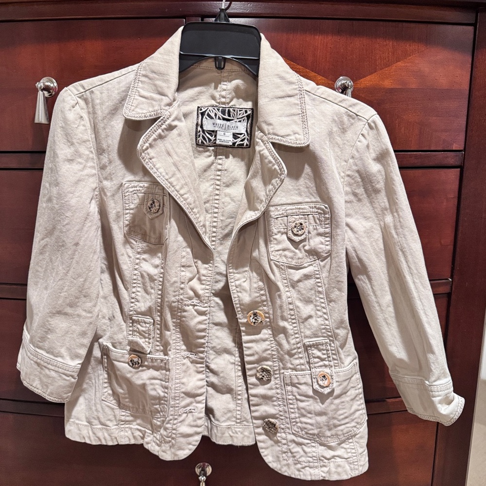 White House Black Market Cream Jacket with Embroidered Label